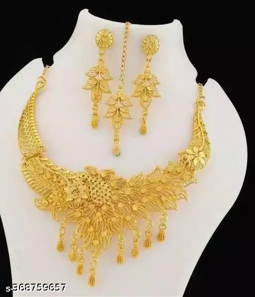 Gold Alloy Jewellery Necklace Set with Earings