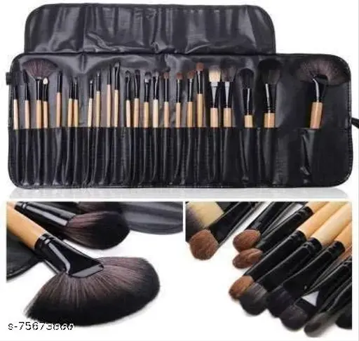 First trend Makeup Brushes Set With Puech Leather Case- Black, Pack of 24 (BLACK)